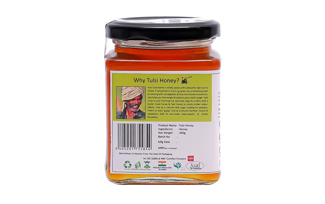 Kiwi Kisan Window Raw Tulsi Honey    Glass Jar  350 grams